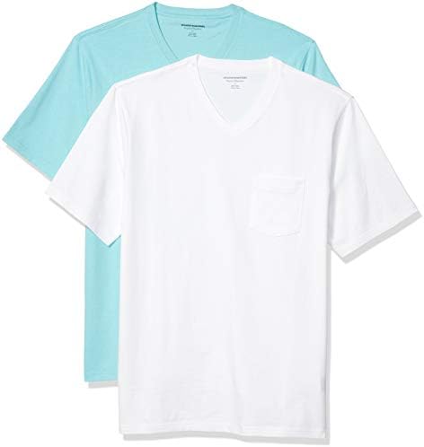 Мъжки t-shirt Essentials обичайното намаляване с къс ръкав и V-Образно деколте и джоб, опаковки от 2