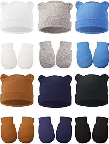 12 Комплекти от Памучен Болнични шапки за еднократна употреба за Новородени, Ръкавици, Детска Шапчица, Обикновена