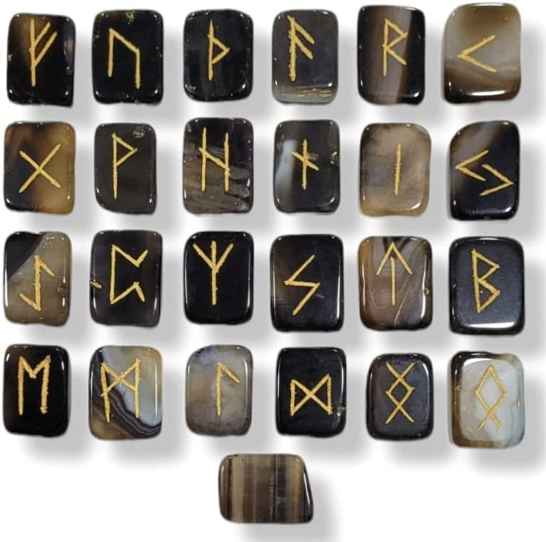Изкуството на Индия Набор от Рунически Камъни от Черен Оникс |Crystal Азбука на Викингите Древен футарк Wicca Скандинавските