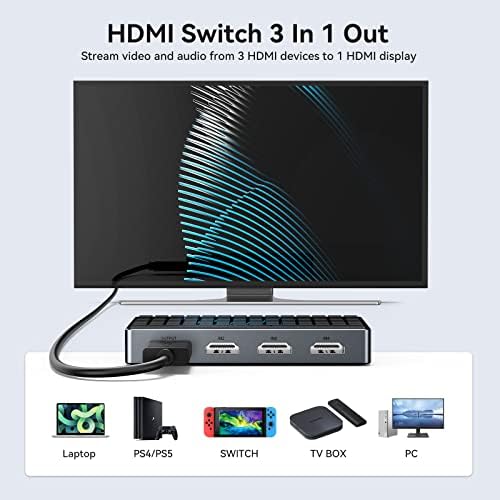 HDMI комутатор Yottamaster 4K, HDMI Switcher 3 в 1 Изход, 3-портов превключвател на HDMI с IR дистанционно управление,