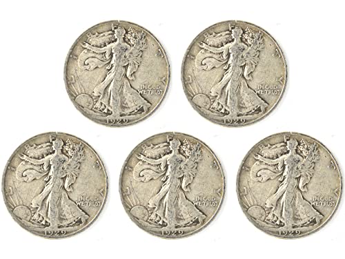 1916-1947 Комплект от 5 Сребърни монети Walking Liberty в полдоллара. Красив комплект монети от сребро 90 проби
