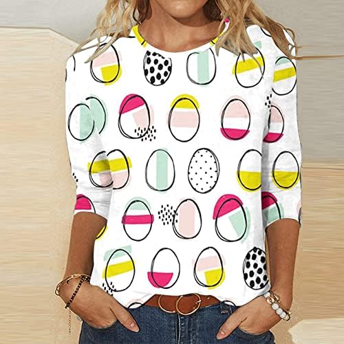 Женска тениска с шарени Великденски яйца с 3/4 ръкав, Удобни Ежедневни Блузи за Момичета, Летни Тениски с