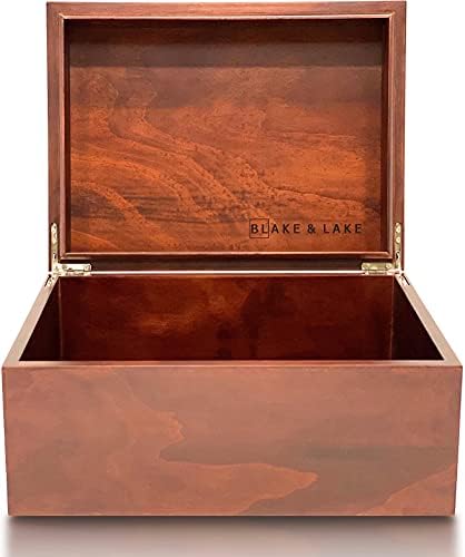 Голяма дървена кутия Blake & Lake с панти капак - Дървена кутия за съхранение с капак - Дървена кутия за памет