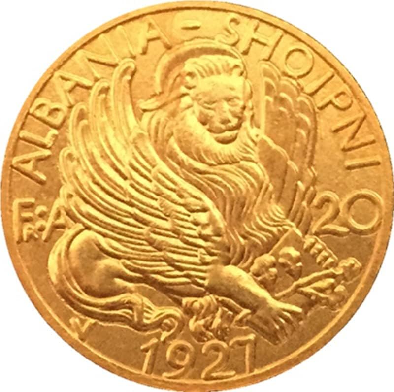 Позлатен Стара Сребърна Доларова монета Албанска монета 1927 година на Производство От Чиста мед