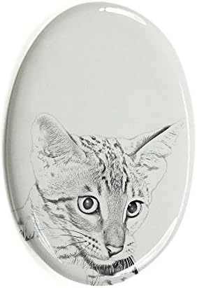 Арт Дог Оод. Савана, Овално Надгробен камък от Керамични плочки с Изображение на котка