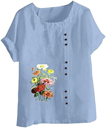 Плюс Размер, Топ, Тениска за Момичета, Къс Ръкав, Деколте Лодка, Бельо Памучен Тениска с изображение на Маргаритки