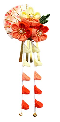 CRB Модно дамско японското кимоно за момичета, украса за коса във формата на цвете канзаши, скоба за вратовръзка (оранжево),