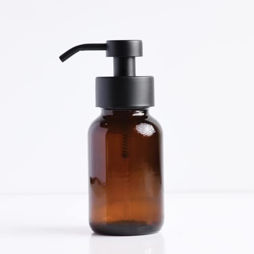 Бутилка за пенящегося сапун за еднократна употреба - Кехлибар стъкло - Помпа за образуването на пяна от Матово-черна