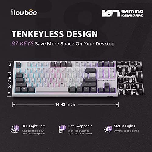 Жичен ръчна детска клавиатура iLovBee i87 с осветление RGB Компактна клавиатура TKL с възможност за гореща подмяна