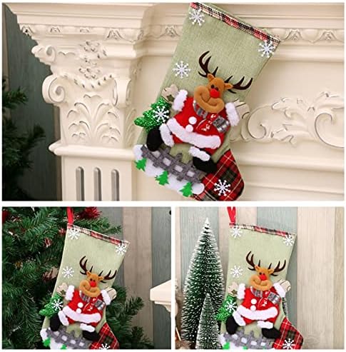 Коледни чорапи. Тъканта Коледна Чанта за Чорапи и Коледни Окачени Чорапи за Украса на парти и Коледен Cartoony Червен