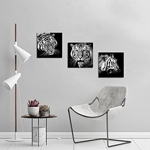 ArtKissMore 3 Панела Тигър Wall Art - Черно-Бял Портрет на Животните в Дивата Природа, Тигър, Щампи Върху