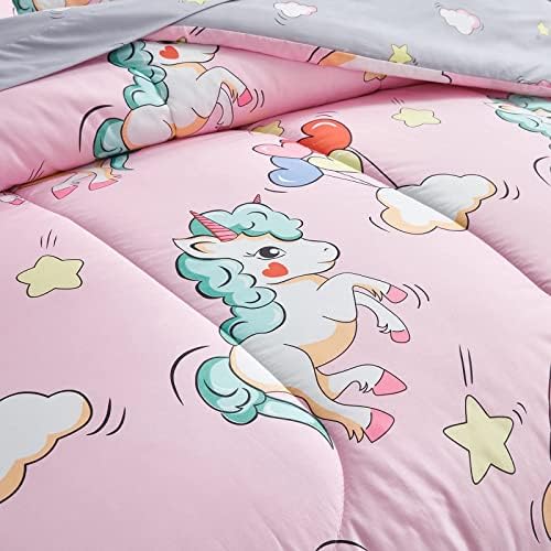 UOZZI СПАЛНО бельо, Бебешко легло, за момичета в чантата, 7 елементи, комплект розово одеяла с Единорогом Кралски