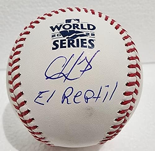 Кристиан Хавиер подписа бейзболни топки Световните серии 2022 година Astros El Reptil MLB с Голографическими автограф