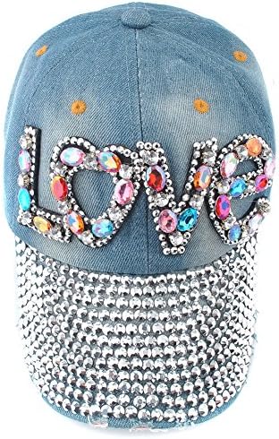 Elonmo Мила Жена бейзболна шапка с Надпис Love, Украсени със Скъпоценни Камъни, Шапки с Побрякушками, Дънки,