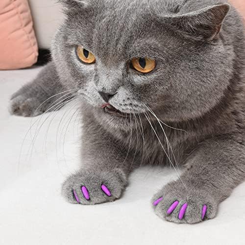 Капачки за нокти Кити Caps за котки | Светло лилаво и ярко розово, 40 броя, Големи - 3 опаковки | Сигурна, стилна и хуманен