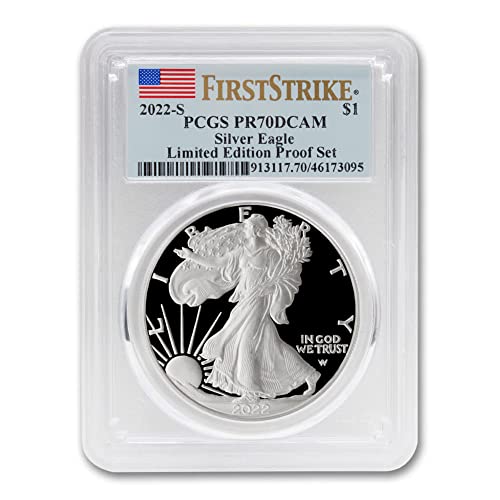 2022 S Монета American Silver Eagle Proof номинална стойност от 1 грам PR-70 с дълбока камеей (First Strike - Набор
