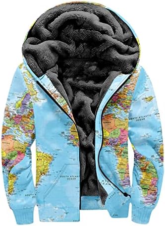 Dgoopd Модни Якета за Мъже 2022 с Принтом Карта на света, Ежедневното Утепленное Палто С Дълъг Ръкав, Вдигане на