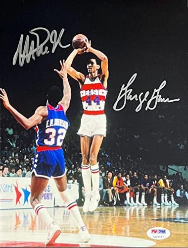 Меджик Джонсън и Джордж Гервин Всички Звезди на НБА Подписаха Снимка 8x10 PSA 7A28597 - Снимки на НБА с автограф