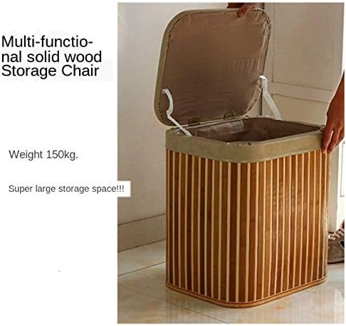 GANFANREN Многофункционално Столче за съхранение на Столче за съхранение на Бамбук Сплетен с капак Може да седи