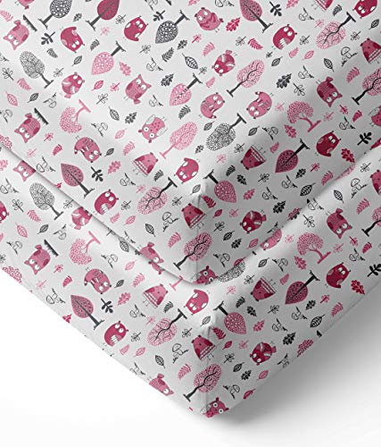 Кърпи за бебешко креватче Bacati Owls Girls Cotton, 2 опаковки, С Хлопковым Принтом, Розово / Сиво
