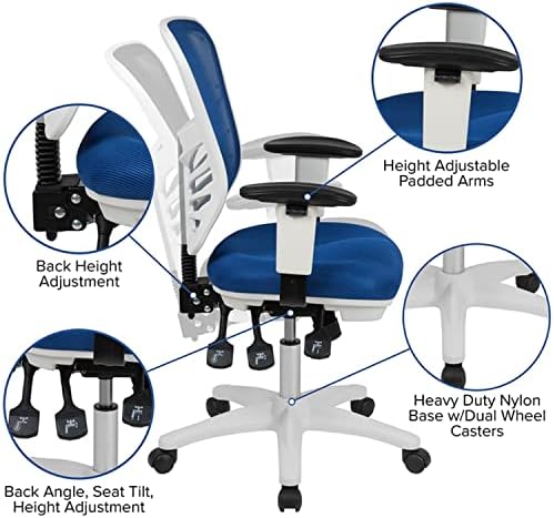 Flash Furniture Nicholas Със средна облегалка, Синьо Сетчатое Многофункционално Офис стол за мениджър, Ергономичен,