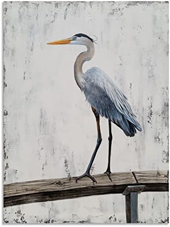 Yihui Arts Птица Платно Стенно Изкуство - Живопис с Цаплей от Златно Фолио за украса на Всекидневната Фермерска къща
