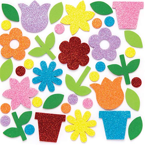 Етикети Baker Ross AW337 с пайети за цветята на градината - Опаковка от 156 самозалепващи стикери, идеално подходящи за детски