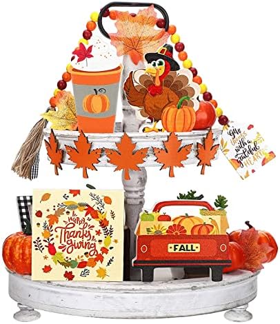 Декоративен комплект за есенния Диференцирани тава за Деня на Благодарността, Тиква, Клен, Малък Дървена Табела,