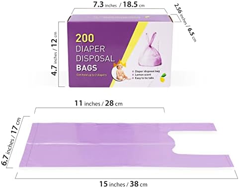 Бебешки Еднократни торбички за памперси, 200 опаковки с аромат на лимон - Биоразградими Найлонови Торбички за памперси
