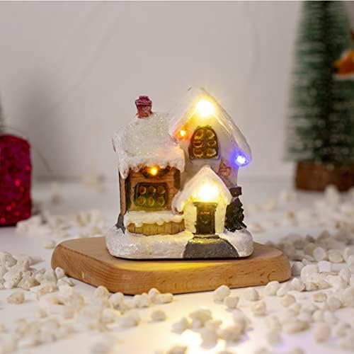 jojofuny Осветена Коледна Селска Къща LED Светлинен Коледа Снежна Къща Десктоп Украса за Коледни Празнични Украси