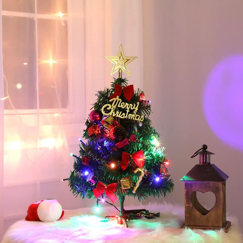 Коледно Дърво HONP 50 см, Изкуствена Настолна Коледно Дърво, Мини-Коледна Елха с led Гирлянди и Украса, Коледна Украса