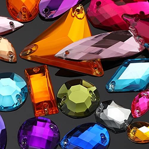 500 Броя Шевни Скъпоценни Камъни Акрилни Шевни Crystal Смесени Форми на Sew Кристали с 2 Дупки за Дрехи Пришити