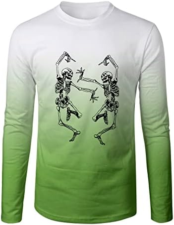 Мъжки тениски ZDDO на Хелоуин с дълъг ръкав и Забавно Принтом Скелета, Градиент Риза, Облегающая Фигура за парти, Тениска