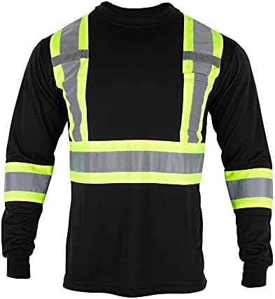 Защитна тениска VENDACE, Светоотражающая, с висока видимост, на 3 опаковки, строителна риза Hi Vis с дълъг ръкав (Черен,