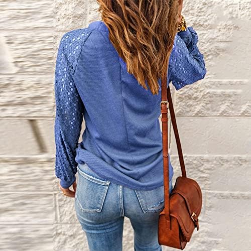 NOKMOPO с дълъг ръкав Блузи за жени, есен-зима, Всекидневни елегантен дантелен монофонични топ тениска с дълъг ръкав