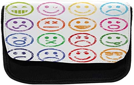 Foldout Гранжевый молив случай, Изразяване на Емоции на Лицата, Тъканно Чанта за Моливи с двоен цип, 8,5 x 5,5