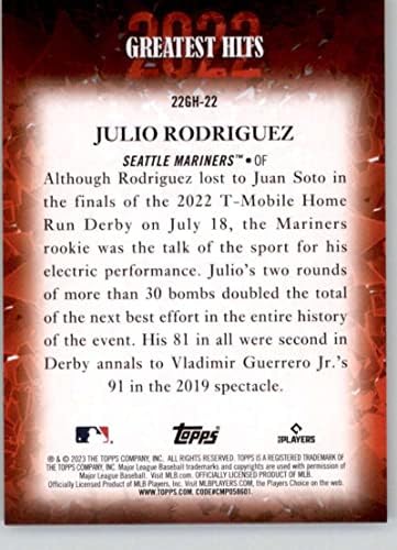 2023 Topps 2022 най-Добрите хитове 22GH-22 Хулио Родригес Ню Йорк-Търговска картичка бейзбол MT Сиатъл Маринърс MLB