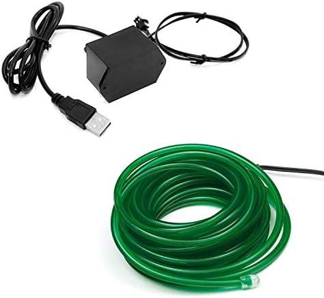 5 метра/16,4 фута Много Голяма Дебелина 5.0 mm - Зелен Неон led лампа Glow EL Wire -Захранване от USB порта - Венец
