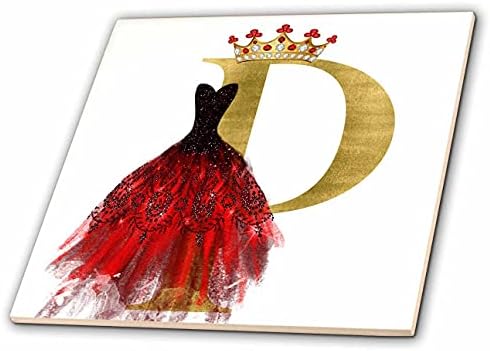 3. Червена Рокля с Участието на Бижута, Короната с Изображение на Златен Монограм P - Tiles (ct_349864_1)