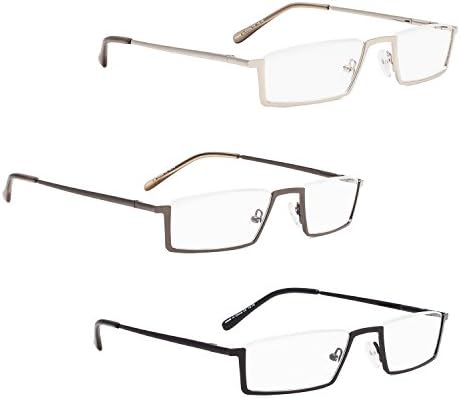 LUR 3 опаковки очила за четене в полукръгла рамка + 3 опаковки на метални очила за четене в полукръгла рамка (общо 6 двойки