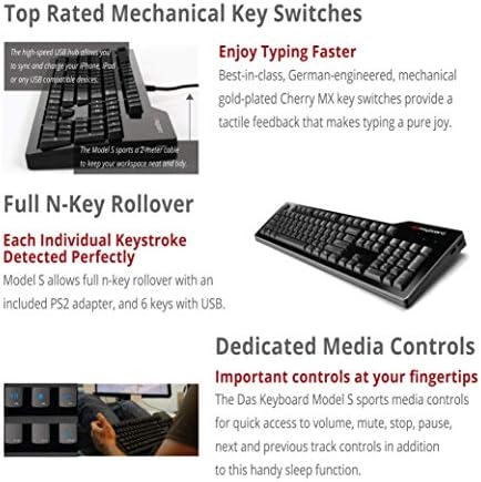 Професионална жичен механична клавиатура Das Keyboard Model S, Механични превключватели Cherry MX Brown, 2-портов USB hub,