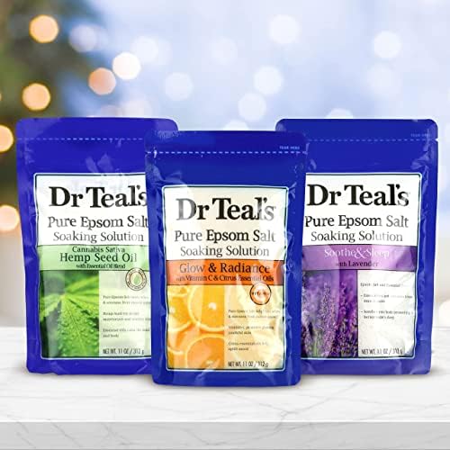 Подаръчен комплект Dr Teal's Английска Salt Трио (3 Торби по 14 унция) - Успокоява и Усыпляет, Придава Блясък, Овлажнява,