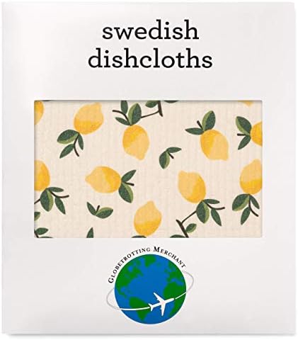 Шведски кухненски кърпи Globetrotting Merchant, 3 опаковки с принтом жълти лимони, за многократна употреба гъба, кухненска кърпа