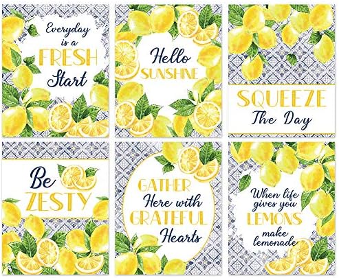 Артистични щампи с лимонови знаци HLNIUC, Вдъхновяващи Синьо Модел, Комплект от 6 Снимки с Жълт Лимон (8 X 10, Без рамка),