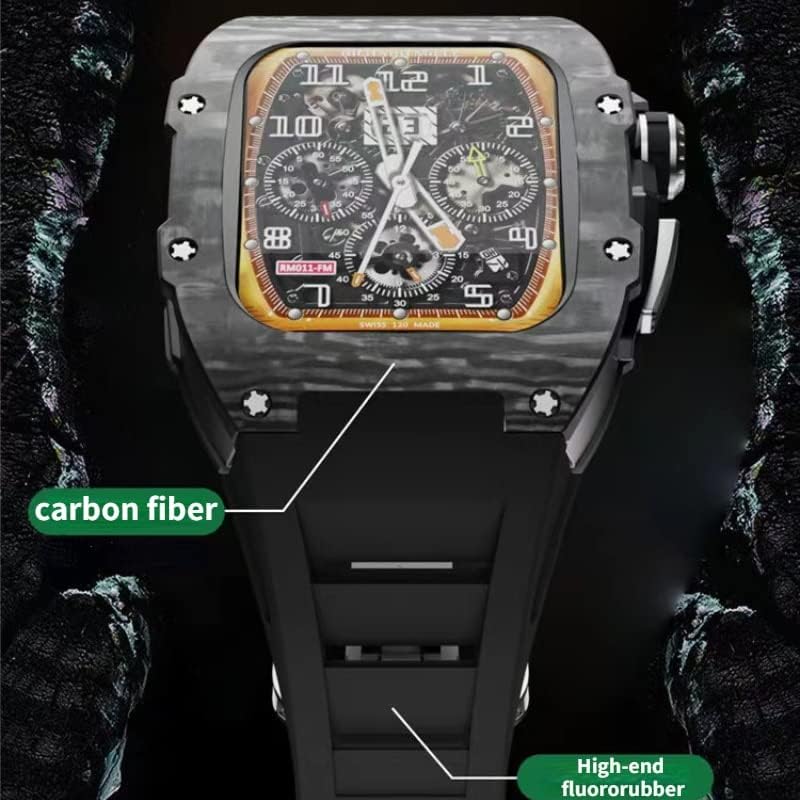 Защитен калъф, изработени от въглеродни влакна KGDHB За Apple watch 8 7 45 мм, силиконов ремък за часа, благородна модификация,