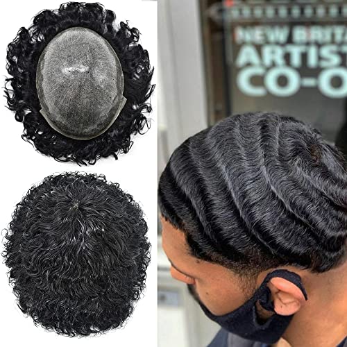 Перука LYRICAL HAIR Afro Curl за черните мъже, 10X8, Напълно Поли афроамериканские система на човешки Косъм, Напълно Инжектированный