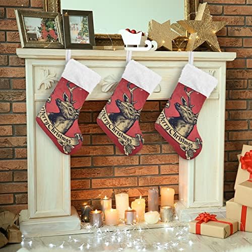 Коледни Чорапи ALAZA, Реколта Класически Персонализирани Чорапи Голям Размер с Елени, Украса за Семейни Тържества,