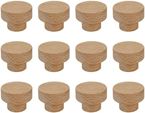 Dnyta 12ШТ 1,4×1 Дървени Дръжки с един Дупка, Кръгли Малки Копчета от Бук, за Мебелни чекмеджета, Шкафове, чекмеджета (с Винтове)
