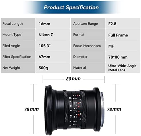 Полнокадровый основен обектив Brightin Star 16 мм F2.8 с ръчно фокусиране, за да беззеркальных фотоапарати