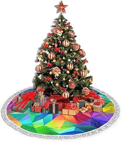 Дъгова Геометрична Пола за Коледната Елха, Подложка за Поли под формата на Елхи с Четка за Празничен Декор